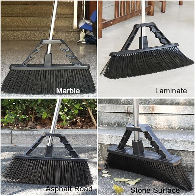 17.3 inch Push Broom Outdoor for Floor Cleaning, Heavy Duty Brush with Stiff Bristles,Outdoor Broom Patio Broom for Garage Deck Driveway Garage Yard (Black)