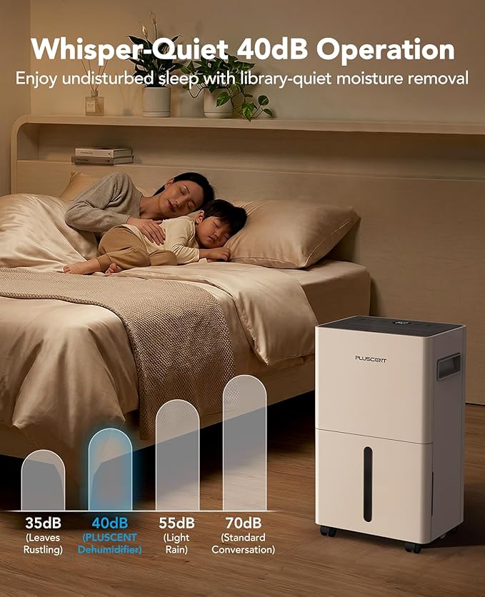 PLUSCENT 1500 Sq.ft Dehumidifier for Basement with Drain Hose, 21 Pint/Day Dehumidifiers for Home, Bathroom, Bedroom, Large Room, Smart Humidity Control, 3 Modes, Auto Defrost, Auto Restart, 24H Timer