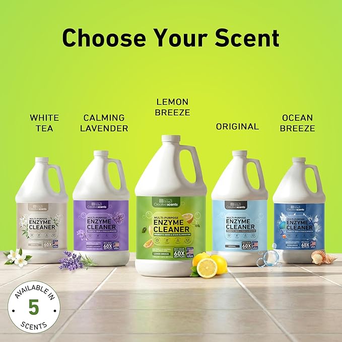 Creative Scents Multipurpose Enzyme Cleaner & Odor Remover | Super Concentrated for Floor, Carpet, Drain | Pet Urine Odor Eliminator | Enzyme Cleaner for Cat Urine & Dog Poop | 1 Gallon - Lemon Breeze