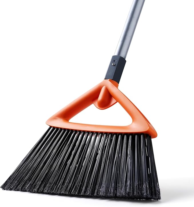 CLEANHOME Outdoor Brooms for Sweeping Patio, Commercial Grade Heavy Duty Broom with Stiff Bristle for Sweeping Garage,Deck,Kitchen,Straw, Outside Broom for Cleaning Pet Hair,Weeds,Leaves,Grey