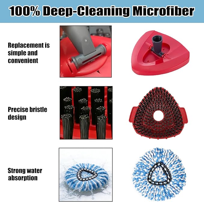5PCS Spin Mop Replacement Heads,with Only Fit for RinseClean 2-Tank System,Machine Washable & Easy to Replace.Including 4 Spin mop Replacement Heads, 1 Base