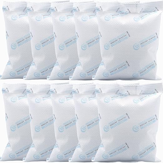 Wisesorb 10Pcs 100 Gram Silica Gel Packets, Dessicant Packs for Storage, Pure and Safe Desiccant, Moisture Absorber Silica Gel Beads Packs for Moisture Control