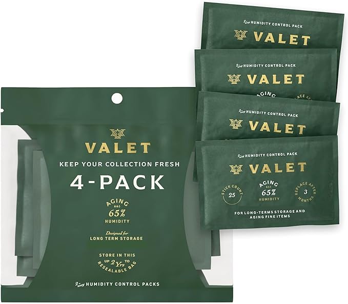 Valet 65% Two-Way Humidity Packs 4-Pack (60g), Two-Way Humidity Control Packs for Long-Term Aging & Storage, Moisture Absorber for Wood & Airtight Containers, Made in USA