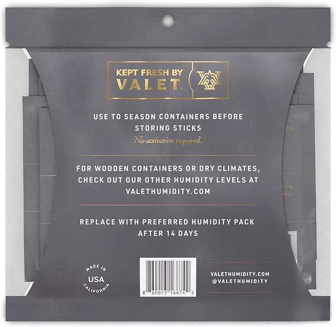 Valet 84% Two-Way Humidity Packs 4-Pack (60g), Two-Way Humidity Control Packs Seasoning Kit, Wood Container Prep, Made in USA