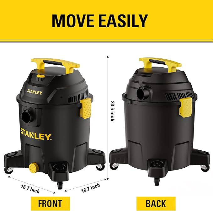 STANLEY 10 Gallon Wet Dry Vacuum, 6 Peak HP Poly Built-in Drain Shop Vac Blower with Powerful Suction, Multifunctional Shop Vacuum W/ 6 Horsepower Motor for Job Site, Garage, Basement, Van, Workshop