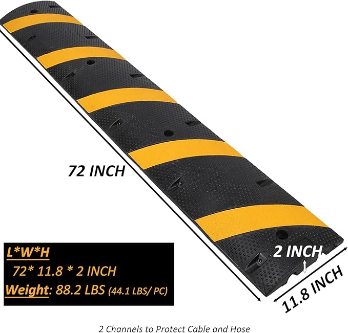 Towallmark 6 Ft Rubber Speed Bump, 2 Pack 2 Channel Modular Heavy Duty Speed Bumps Humps 25000 lbs Load Capacity, Cable Protector Ramp for Asphalt Concrete Gravel Driveway Road