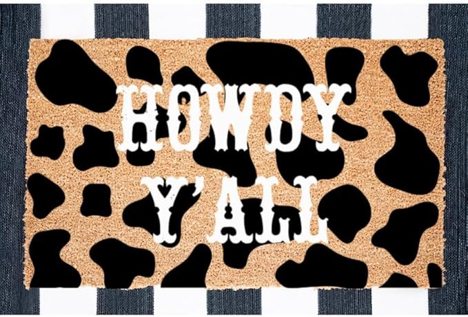 Cow Print Howdy Y'all Doormat, Western Doormat, Cow Print, Western Decor, Country Decor, Cow Print, Howdy Y'all Doormat, Welcome Mat Home Decoration Non-Slip Door Mat 32x20in