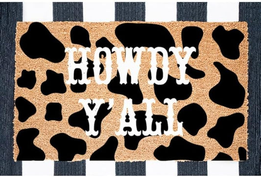 Cow Print Howdy Y'all Doormat, Western Doormat, Cow Print, Western Decor, Country Decor, Cow Print, Howdy Y'all Doormat, Welcome Mat Home Decoration Non-Slip Door Mat 32x20in