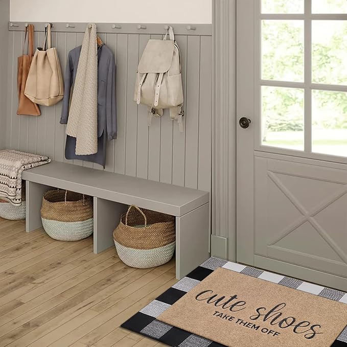 Welcome Mat for Front Door Outdoor Entryway Cute Shoes Take Them Off Indoor Mats with Rubber Backing Doormat Non Slip Easy to Clean Natural Outside Brown