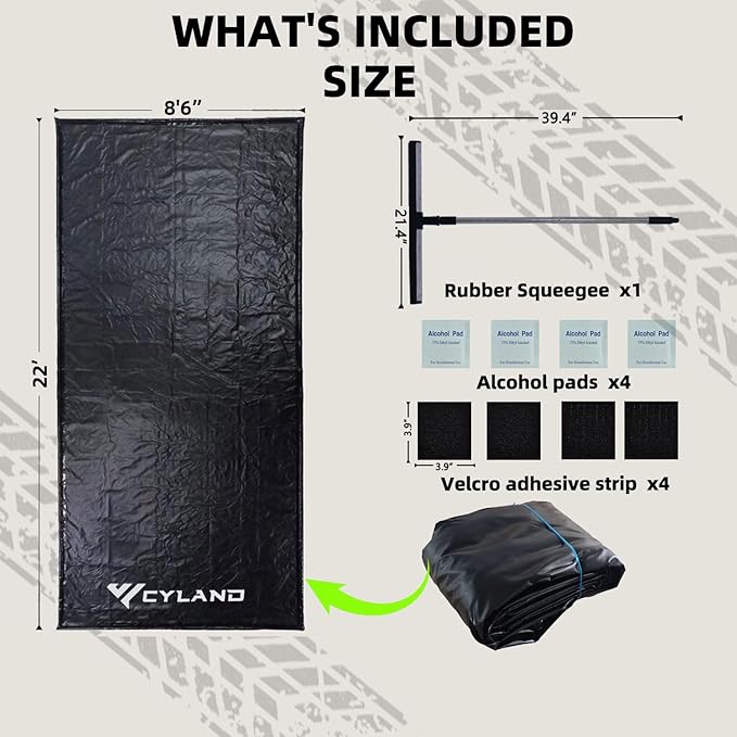 Garage Floor Mat 8'6" x 22' Heavy-Duty Waterproof, Non-Slip PVC Parking Mat, All-Weather Car Containment Mat for Oil, Snow & Dirt Floor Protection Includes Squeegee for Easy Cleanup