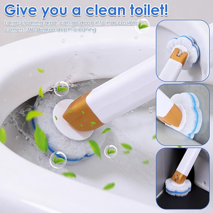 Disposable Toilet Wand Kit, Wall Mounted Long Handle Toilet Bowl Cleaner with 40 Refills Pads, Bathroom Cleaning System Set (Brush Heads)
