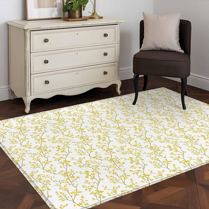 Flowers 3'x5' Area Rugs, Branches Washable Area Rugs Non-Slip Indoor Floor Mats Carpet for Living Room Bedroom Dining Room