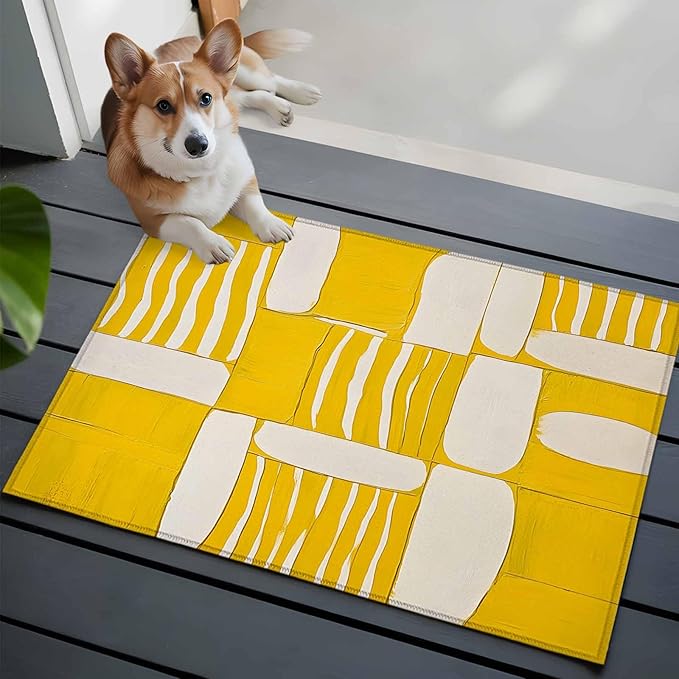Impressionist Style Entryway Rug 2'x3', Yellow Abstract Blurred Color Small Area Rug Non-Slip Front Door Mat Washable Floor Carpet for Indoor Entrance Kitchen Bathroom