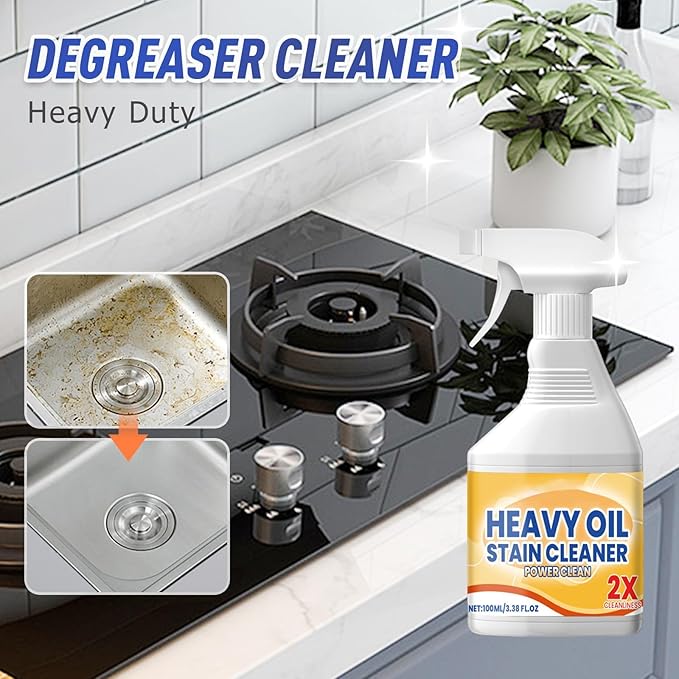 Kitchen Heavy Oil Cleaner Spray,3.38 Oz All Purpose Kitchens Heavy Oil Cleaning Agent, Grease Remover,Kitchen Degreasing Cleaning Spray for Stove,Oven,Dishwasher,Appliances (1PC With 2 Sponge)
