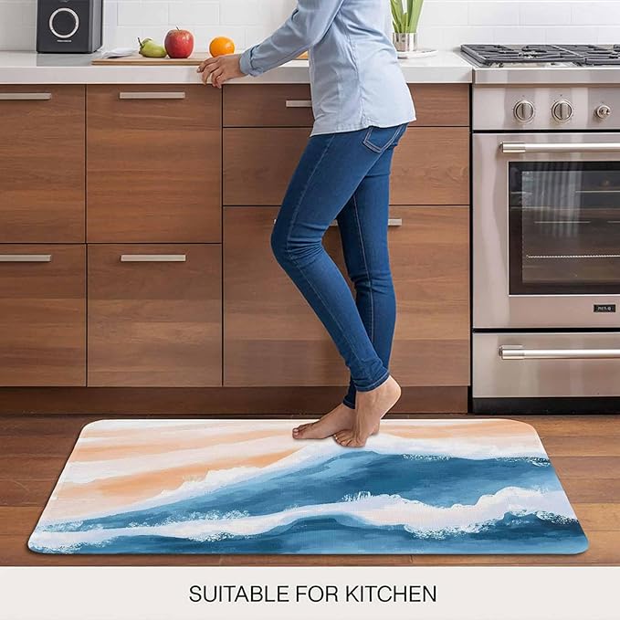 Abstract Waves Doormat Orange Blue Gradient Spray Non Slip Low Profile Rubber Door Mat Washable Absorbent Indoor Front Door Mat Entryway Rug Entrance Carpet 24x36 Inch