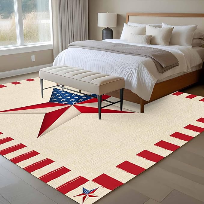 Farmhouse American Flag Pentagram 5'x8' Large Area Rugs, Washable Area Rugs Non-Slip Indoor Floor Mats Large Carpet for Living Room Bedroom Dining Room