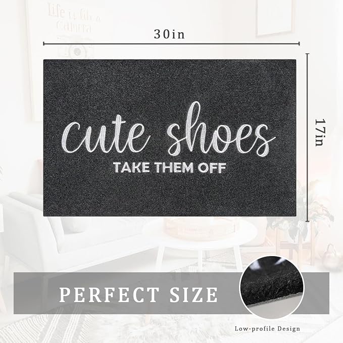AOAOPQ Cute Shoes Take Them Off Doormat Funny Door Mat for Entry Home Entrance Back Rubber Mats Non Slip Welcome Mats Outdoor for Entrance High Traffic Areas Black
