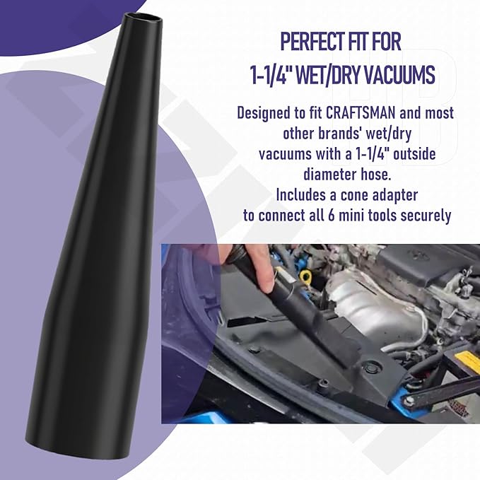 1-1/4" Micro Cleaning Wet Dry Vac Nozzle Kit, 6-Piece Attachments for Compact Wet Dry Shop Vacuum, Industrial-Grade Shop Vacuum Accessories for Intricate and Detail Cleaning CMXZVBE38668