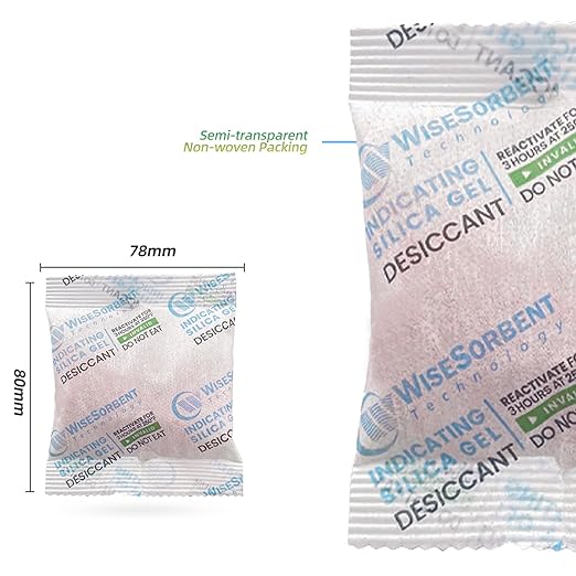 Wisesorb 20 Gram [500 Packs] Desiccant Packs, Indicating Silica Gel Packets, Rechargeable Moisture Packs for Storage, Moisture Absorbers for Humidify Control