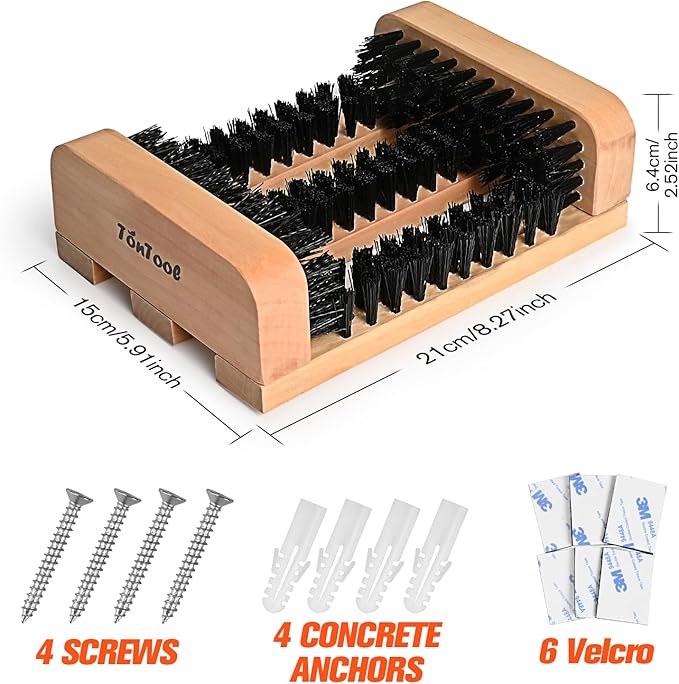 Wooden Boot Brush Scraper Outdoor - Boot Scrubber - Boot scrapers with Brushes Outdoor Mud & Dirt -8.27 * 5.91 * 2.52