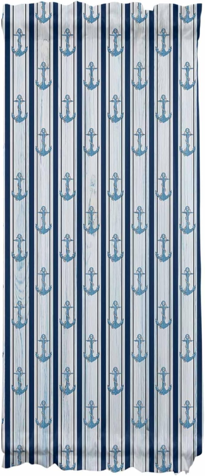 French Door Curtain Panel for Front Door, Blue Anchor Striped Slidelight Door Curtains with Tieback Light Filtering Privacy Panels for Doorway Entryway 25"x 40"