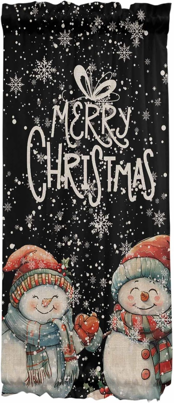 Christmas French Door Curtain Panel for Front Door, Vintage Black Winter Christmas Smiling Snowmen Slidelight Door Curtains with Tieback Light Filtering Privacy Panels for Doorway Entryway 25"x 40"