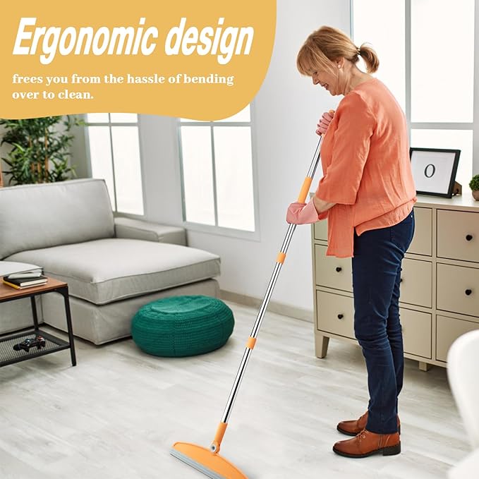 Silicone Air Broom,Multifunction Broom with Long Handle，Adjustable Rubber Squeegee Sweeping Water for Indoor Hardwood Floors,Kitchen,Concrete Floor,Bathroom Tile(Gray Yellow)