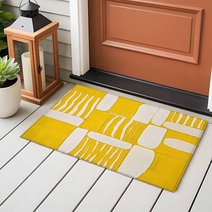Impressionist Style Entryway Rug 2'x3', Yellow Abstract Blurred Color Small Area Rug Non-Slip Front Door Mat Washable Floor Carpet for Indoor Entrance Kitchen Bathroom