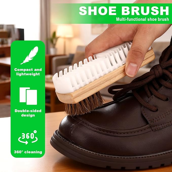 2pcs 2-in-1 Suede Shoe Brushes with Eraser, Wooden Handle Suede & Nubuck Cleaning Brush for Shoes Bags Jackets
