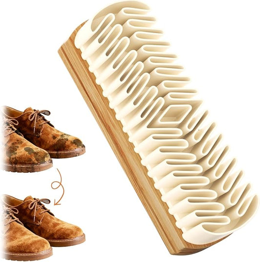Suede Shoe Brush, Rubber Shoe Brush, 2-in-1 Cleaner with Rubber Brush Head, Suede Eraser and Cleaner for Shoes, Jacket, Purse, Bags, Sofa with Wooden Handle (White)