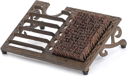Cast Iron Boot Brush Scraper Outdoor, Heavy Duty Boot Scrubber Brush with Angled Design, Outdoor Shoe Scrapers with Brushes, All Weather Boot Scraper for Home Porch Entryway Garden (Brown)