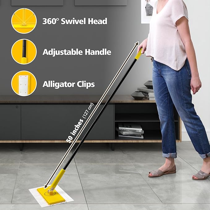 NEWE Sweeper Mop, 2-in-1 Starter Kit for Swiffer 10 Dry Sweeping Cloths and 10 Wet Mopping Pads, Disposable Duster for Cleaning Wood Hardwood Floors Wall Kitchen Bathroom College Dorm