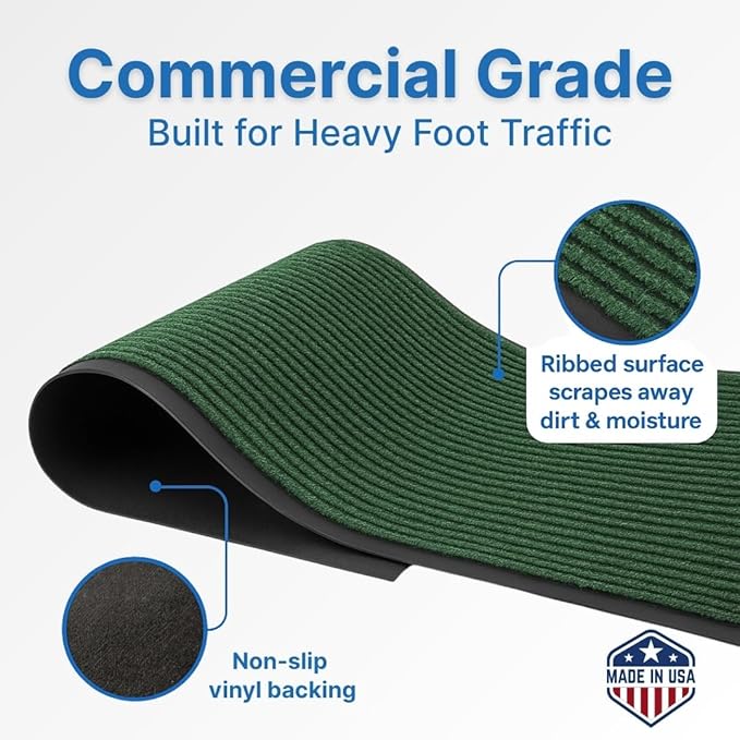 Consolidated Plastics Brush Dry Mat - Made in USA, Heavy-Duty Commercial DoorRug for Indoor/Outdoor Entryways, Non-Slip Backing for High-Traffic Areas (Green, 3' x 10')