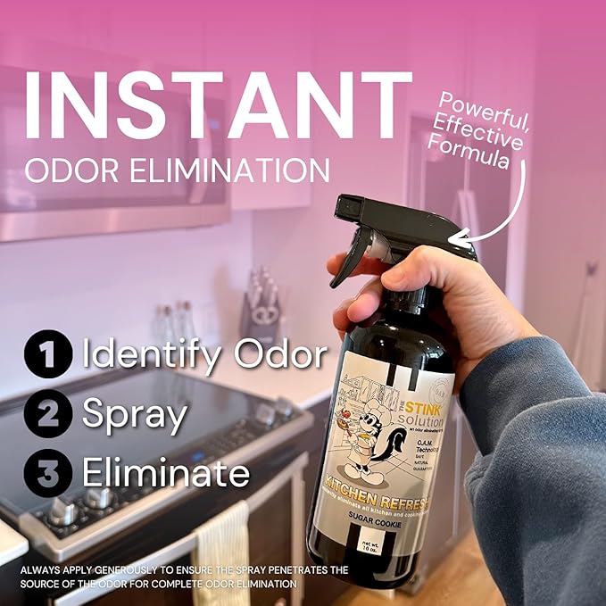 The Stink Solution Car, Kitchen, & Bathroom Odor Eliminator Spray | Trash Can & Toilet Deodorizer, Kitchen Spray, Garbage Odor Remover | 3 4 oz Bottles in Midnight, Sugar Cookie, & Shower Fresh Scents