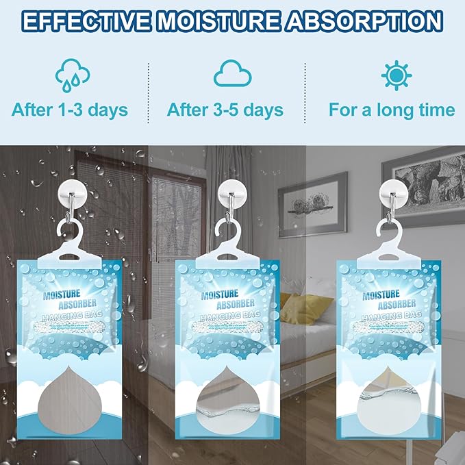 Moisture Absorbers Packets - 5 Pack Hanging Moisture Absorbers Dehumidifier Bags for Closet Bathroom Kitchen, Fragrance Free Humidity Absorber Packs, Removes Moisture & Odors