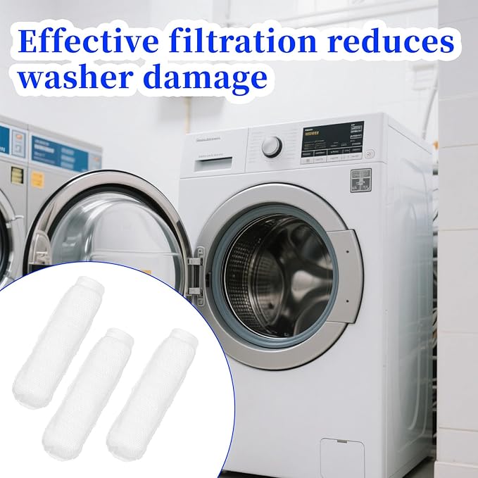 3 Pcs Lint Traps for Washing Machine Hose,Washer Hose Lints Trap Mesh with 3 Cable Ties Washing Machine Lint Traps for Drain Hoses,White