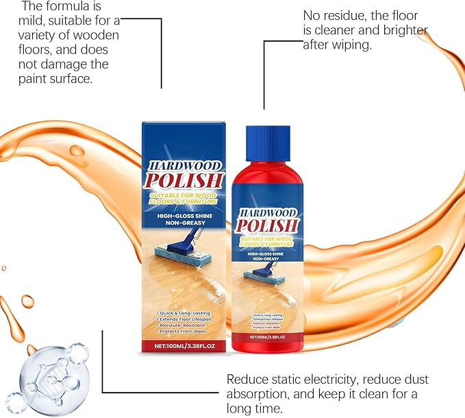 Hardwood Floor - Wood Restore Cleaner, Natural Floor Liquid with Shine Formula, 100ml with Easy Apply, Wood for Bedroom Entryway Living Room, Apartment Cabinet for Table