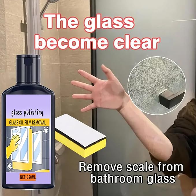 Glass Cleaning Paste – Bathroom Limescale Remover, Oil Film Cleaner, Polishing Paste | Powerful Hard Water Stain Removal, Shower Door, Tile, Mirror, And Stainless Steel Care For Home Cleaning