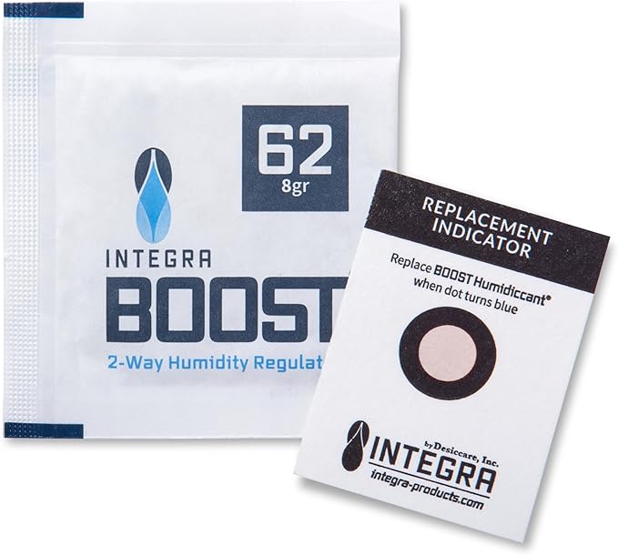62% RH Level - 8 Gram Size - Two-Way Humidity Control Pack - Incl. Replacement Indicator Cards - Food Storage & Herbs Moisture Balancer for Up to 1oz (Pack of 144)