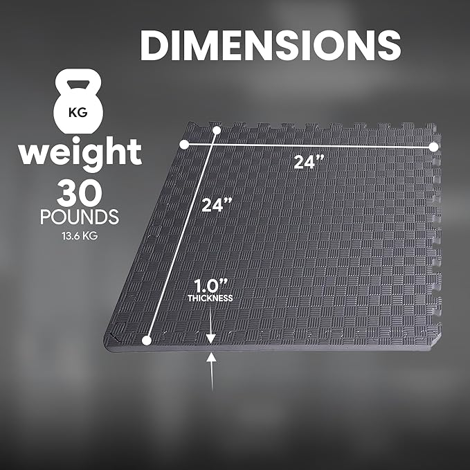BalanceFrom Puzzle Exercise Mat 1' Thick, EVA Interlocking Foam Floor Tiles for Home Gym, Mat for Home Workout Equipment, Floor Padding for Kids, Gray, 24 in x 24 in x 1 in, 24 Sq Ft - 6 Tiles