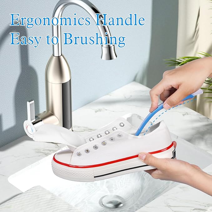 ISKYBOB 2 Pack Shoes Cleaning Brushes, Double Sided Shoe Sole Cleaner 10in Long Handle Shoe Wash Cleaner Large Boot Scrubber Insider Cleaner Tool Kits, Blue