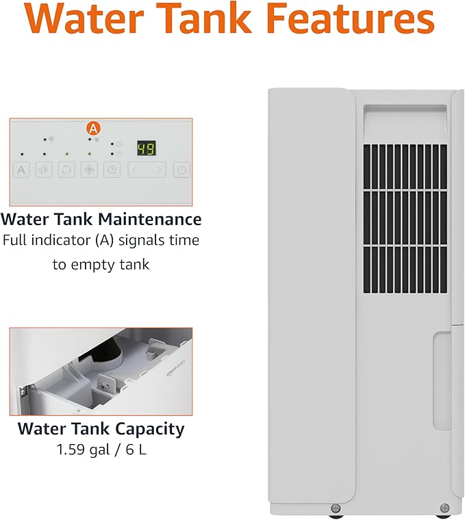 Amazon Basics 35-Pint Large Dehumidifier for Home, Energy Star Certified, Humidity Control, Auto-Defrost, Timer, Overflow Protection, for Rooms up to 2500 SFT, White