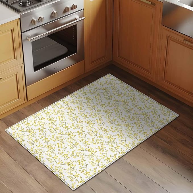 Flowers Entryway Rug 2'x3', Branches Small Area Rug Non-Slip Front Door Mat Washable Floor Carpet for Indoor Entrance Kitchen Bathroom