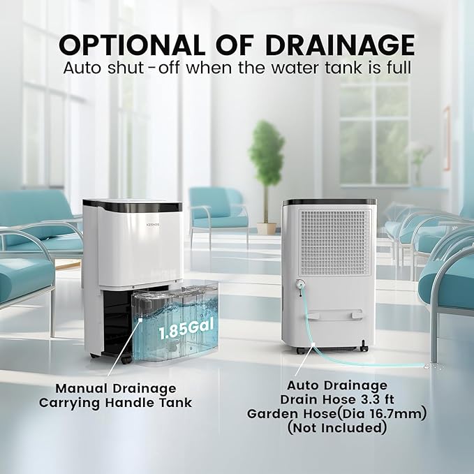 Kesnos 150 Pints 2025 Energy Star Dehumidifier for Home & Basement with Drain Hose, Ideal for Large Spaces up to 7,500 Sq. Ft., Featuring Auto Defrost & Self-Drying Function