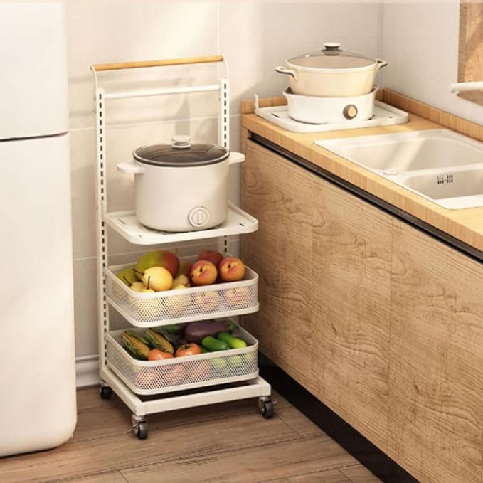 3 Tier White Pots and Pans nizer for Drawer Storage with Saucepan Racks and Free Standing Microwave Shelf Space Saving Kitchen Storage Solution