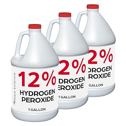 Allied Science 12% Food Grade Hydrogen Peroxide, 4X Stronger, Dilute and Use for Personal Care, Home, Kitchen, Bath, Carpet, Water Cleaner, Plant Treatment, 1 Gallon (3)