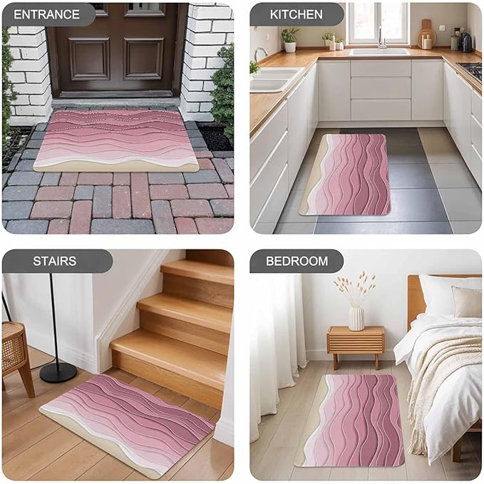 Ocean Waves Doormat Abstract Spray Beach Non Slip Low Profile Rubber Door Mat Washable Absorbent Indoor Front Door Mat Entryway Rug Entrance Carpet 16x24 Inch
