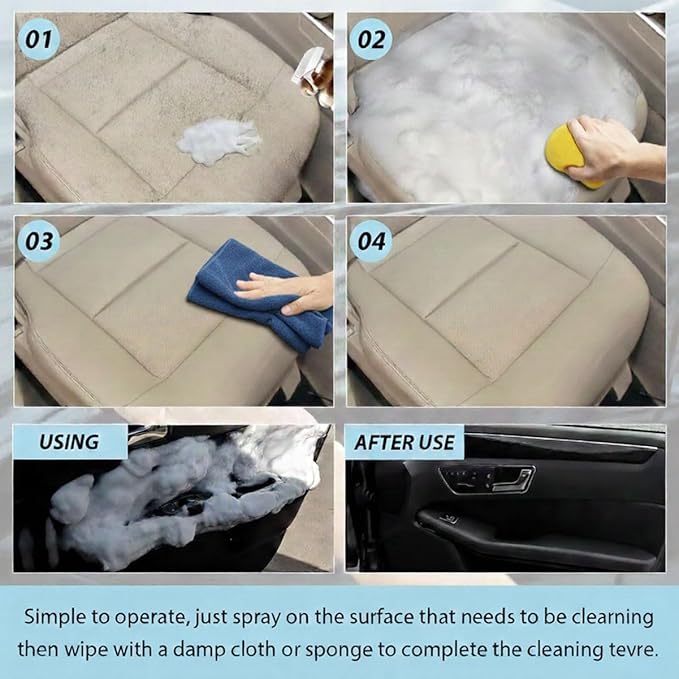 Powerful & Multipurpose Car Interior Foam Cleaner, All-Purpose Rinse-Free Foam Cleaner Spray, Multifunctional Car Interior Cleaner, Foam Cleaner All Purpose for Car, Kitchen, Bathroom (1Set)