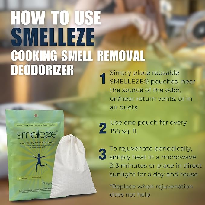 SMELLEZE Reusable Cooking Smell Removal Deodorizer Pouch: Get Food Odor Out Without Fragrances in 150 Sq. Ft.