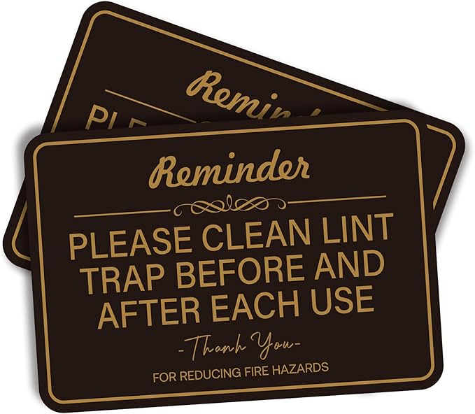 2PCS Clean Lint Trap Reminder Sign, Self-adhesive Waterproof and Anti-fading Clean Lint Trap Before and After Each Cycle sticker for Dryer, Essentials for Hosts and Guests Bathroom Sign